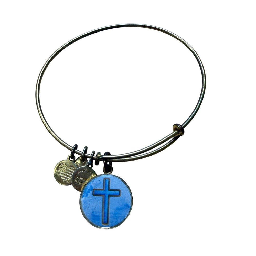 Religious Spiritual Boho Faith Alex and Ani Blue Cross Charm Bangle Bracelet